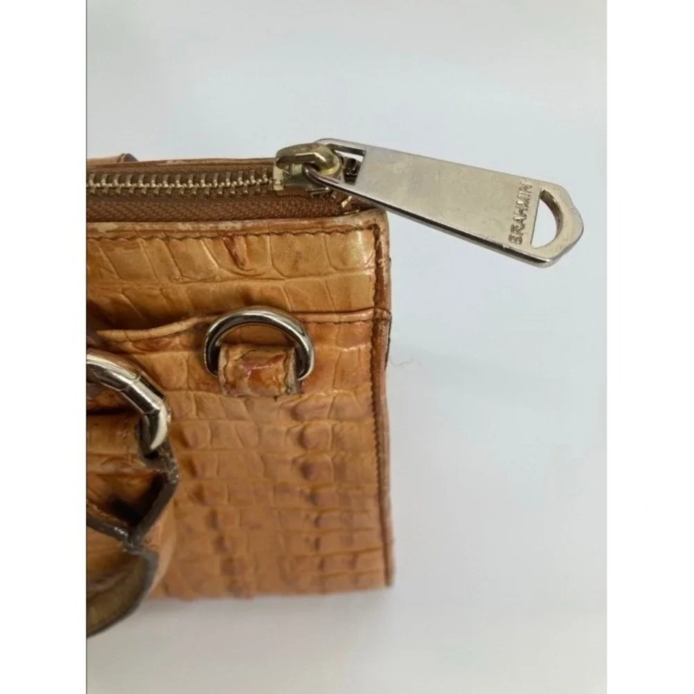 Brahmin Pecan Croc Embossed Leather Satchel Handbag‎ Tan Zip Top Small Tote